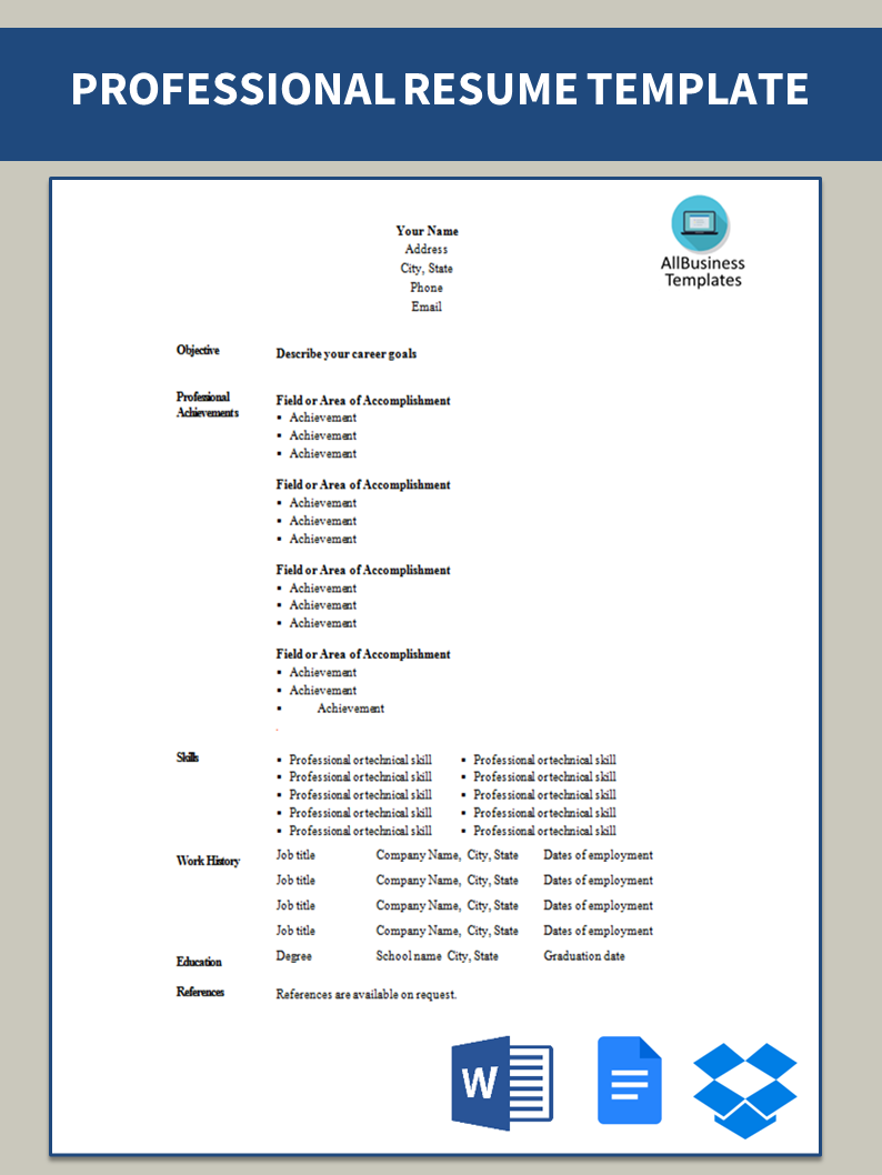professional resume form template voorbeeld afbeelding 