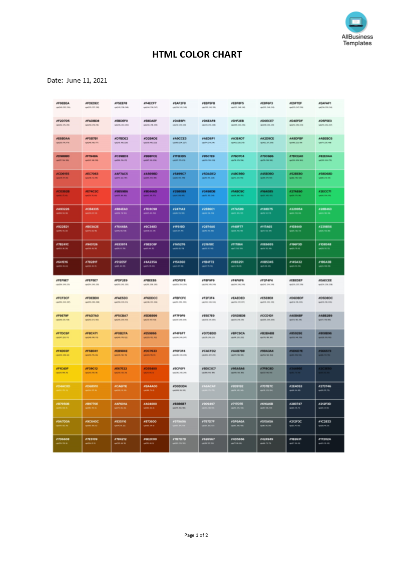 html color chart template