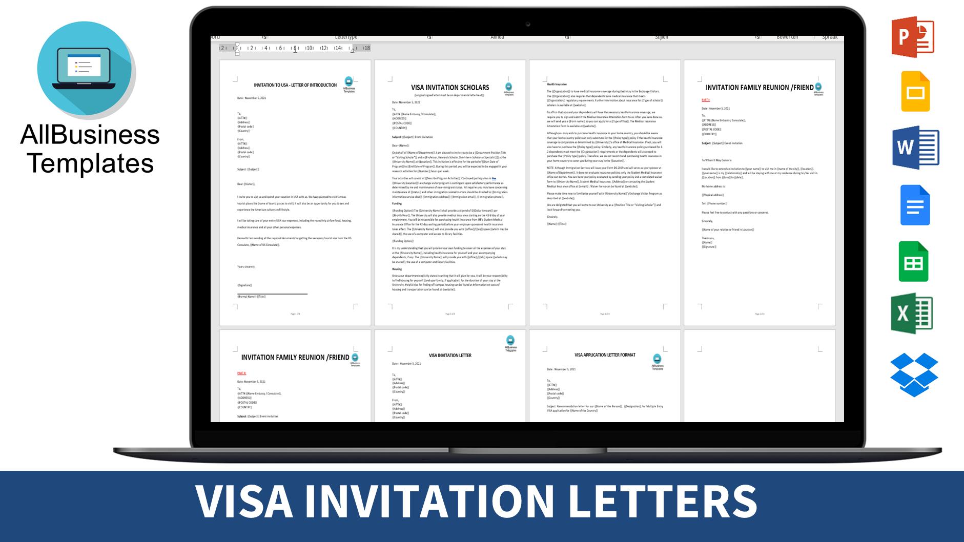 Visa invitation letters 模板
