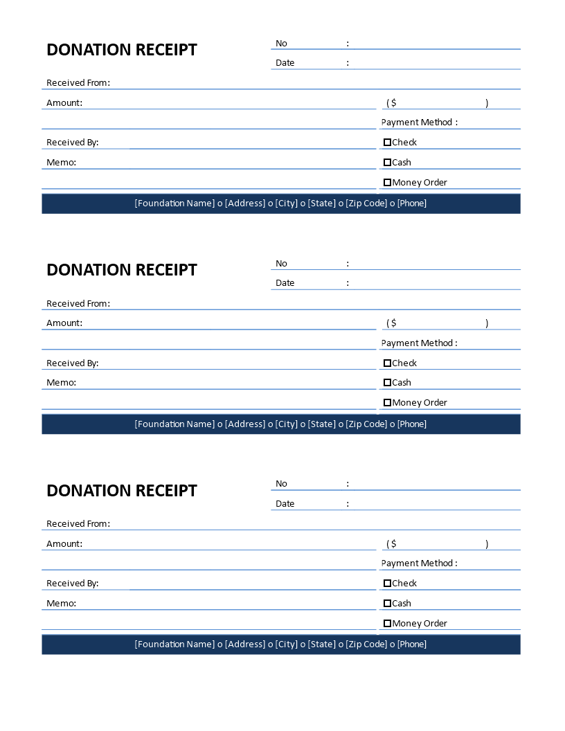 Non-profit Donation Receipt for Cash Donation 模板