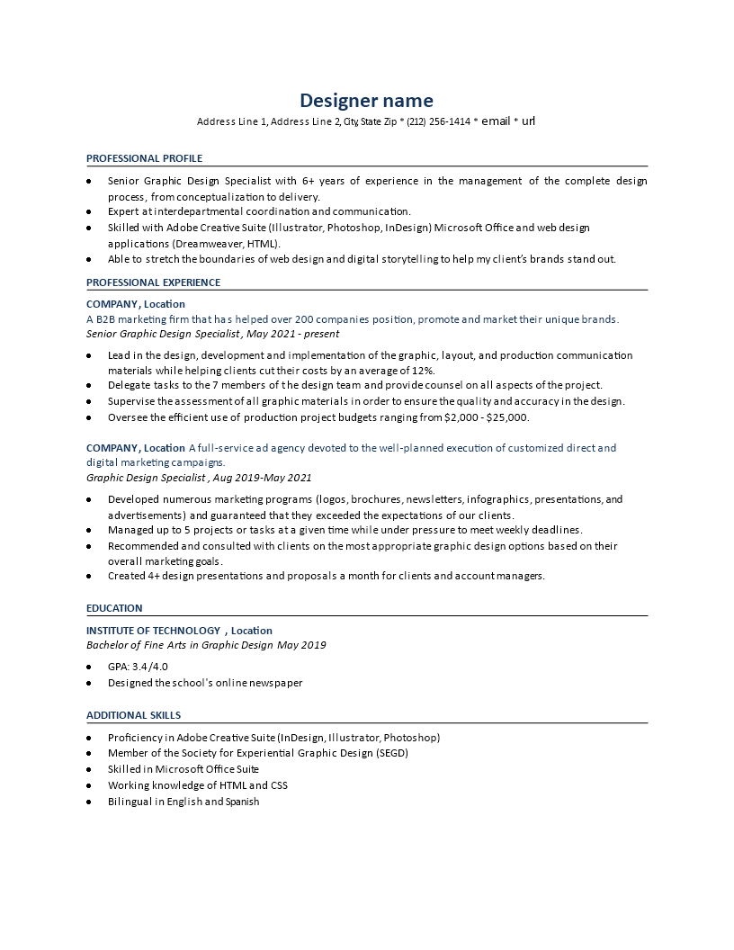 graphic design resume sample template