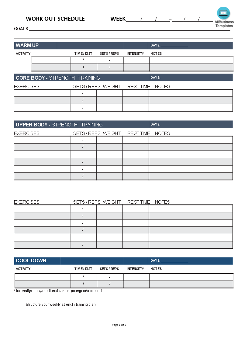 Work-out Chart Template main image