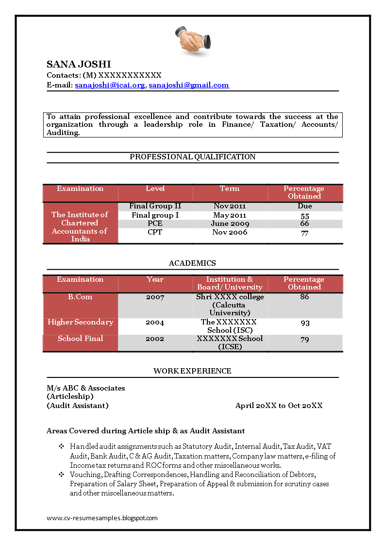 Fresher Accountant Resume template main image