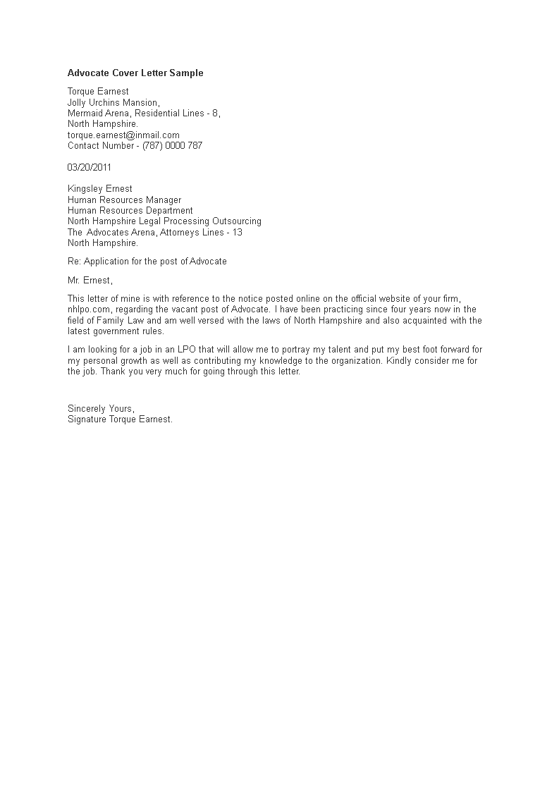 advocate job application letter voorbeeld afbeelding 