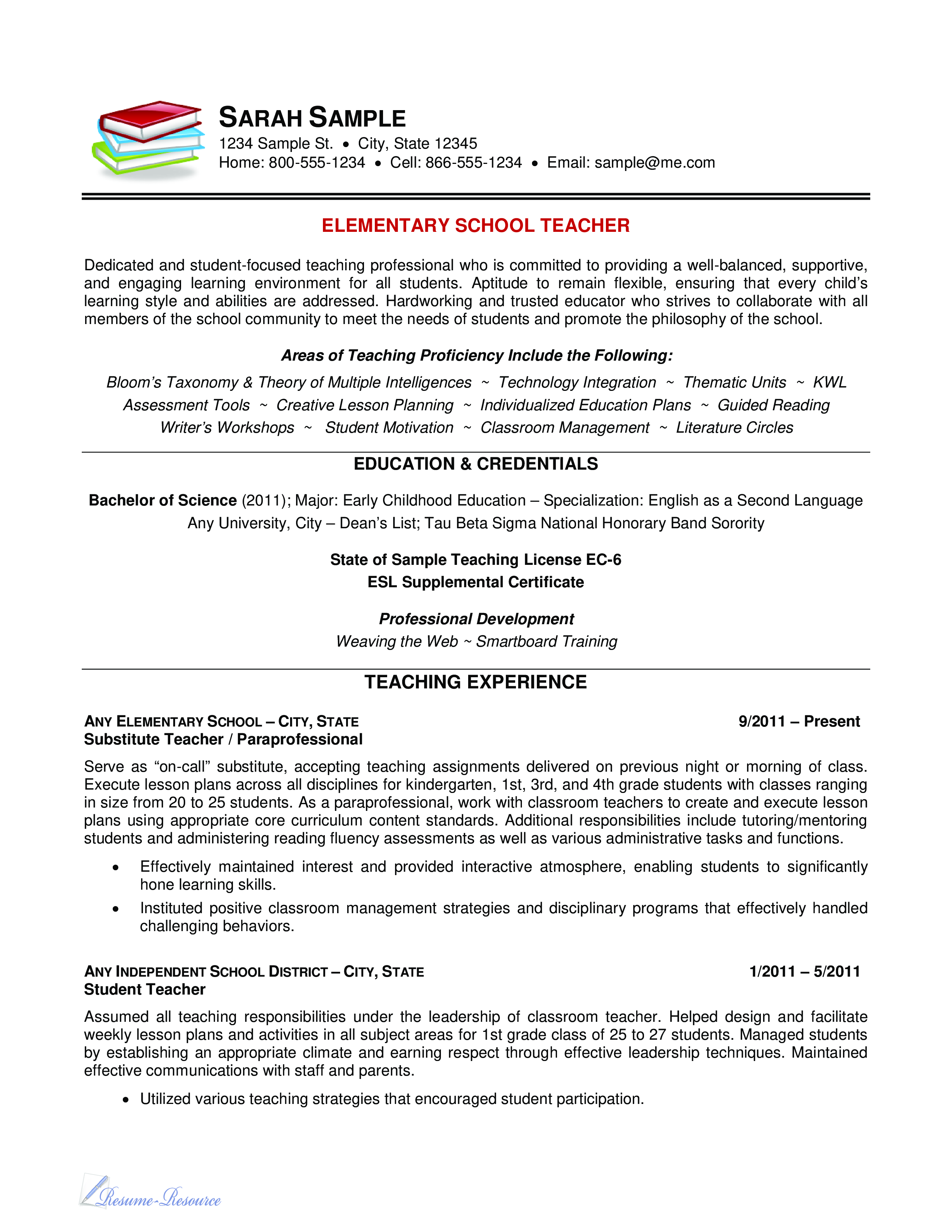 school teacher resume (elementary) Hauptschablonenbild