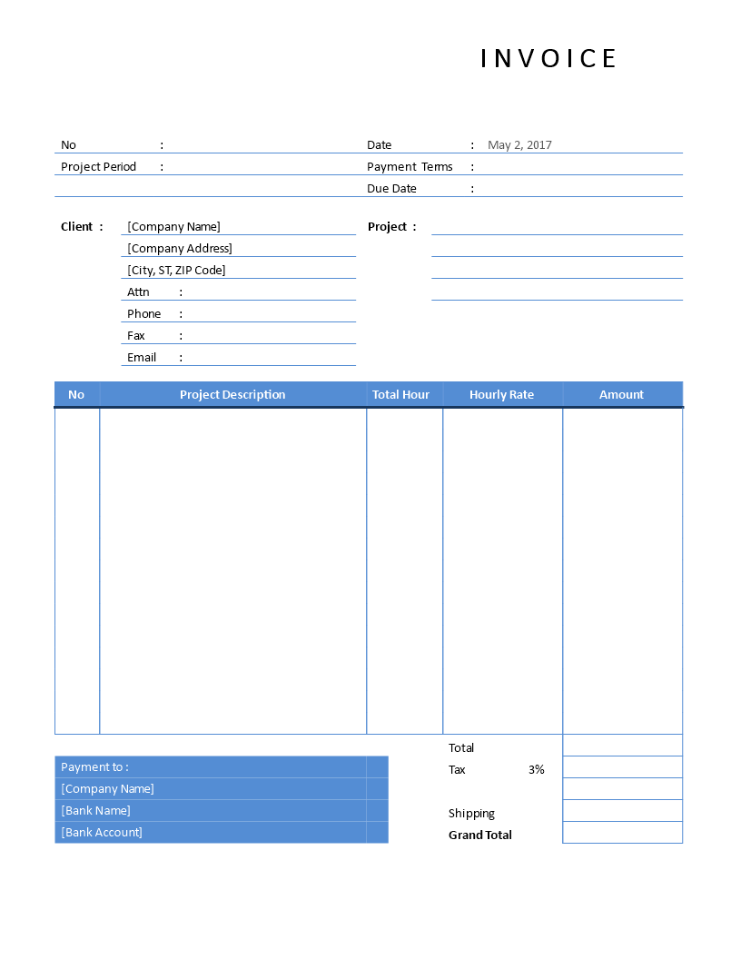 Consultant Invoice for hourly service 模板