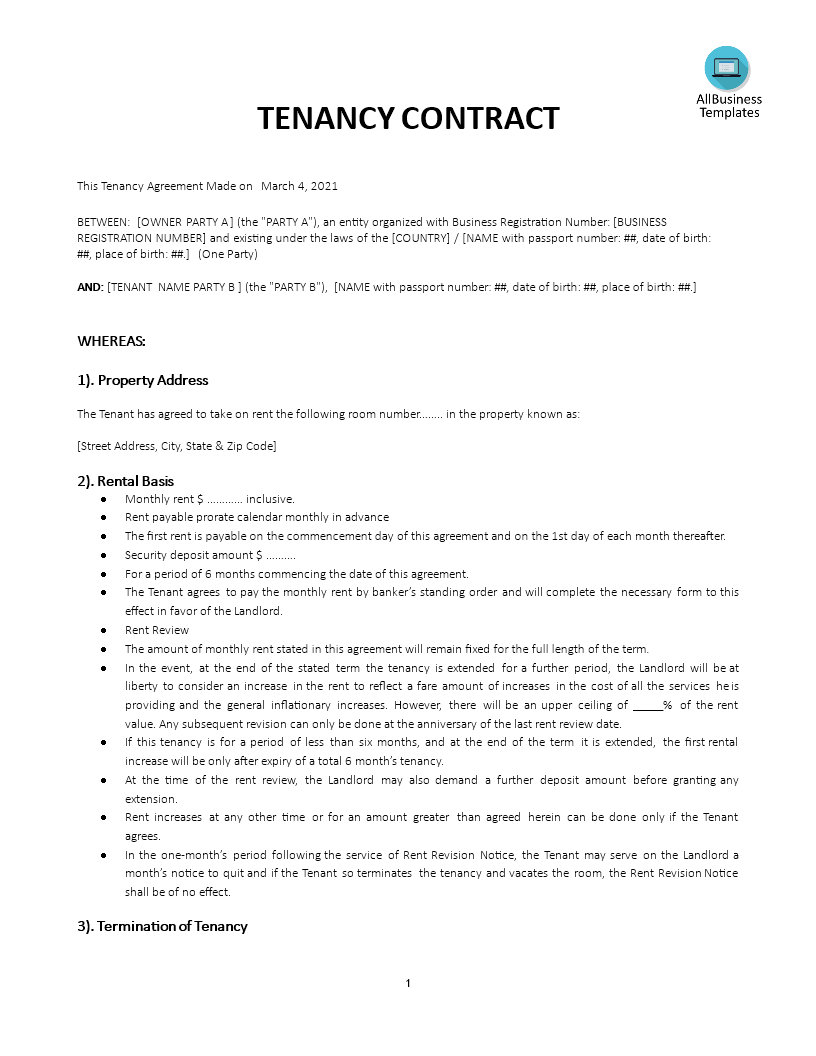 tenancy agreement template Hauptschablonenbild