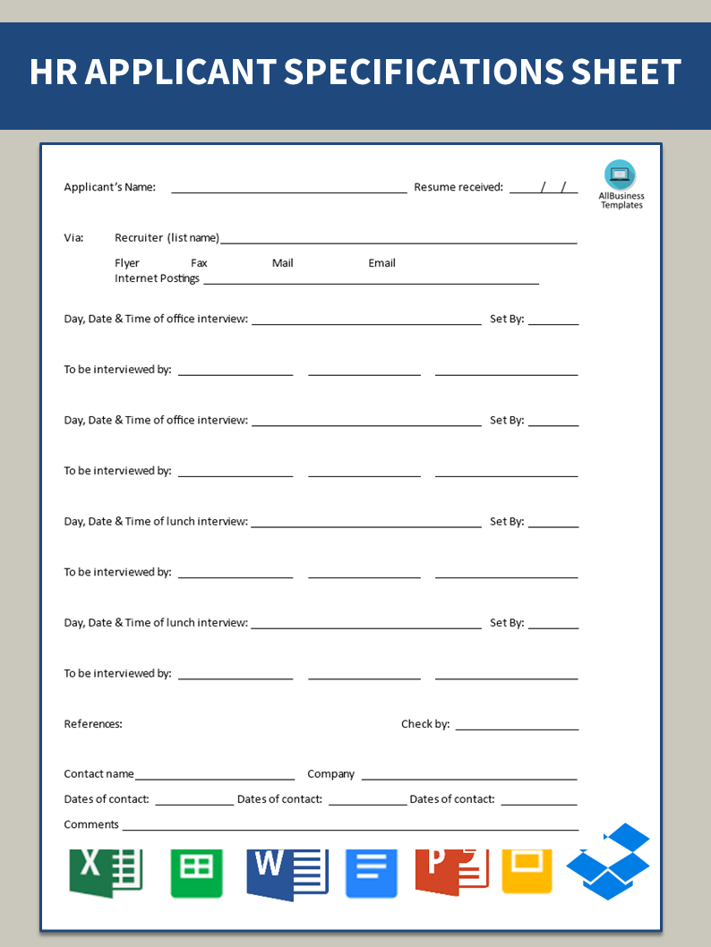 HR Applicant Spec Sheet main image