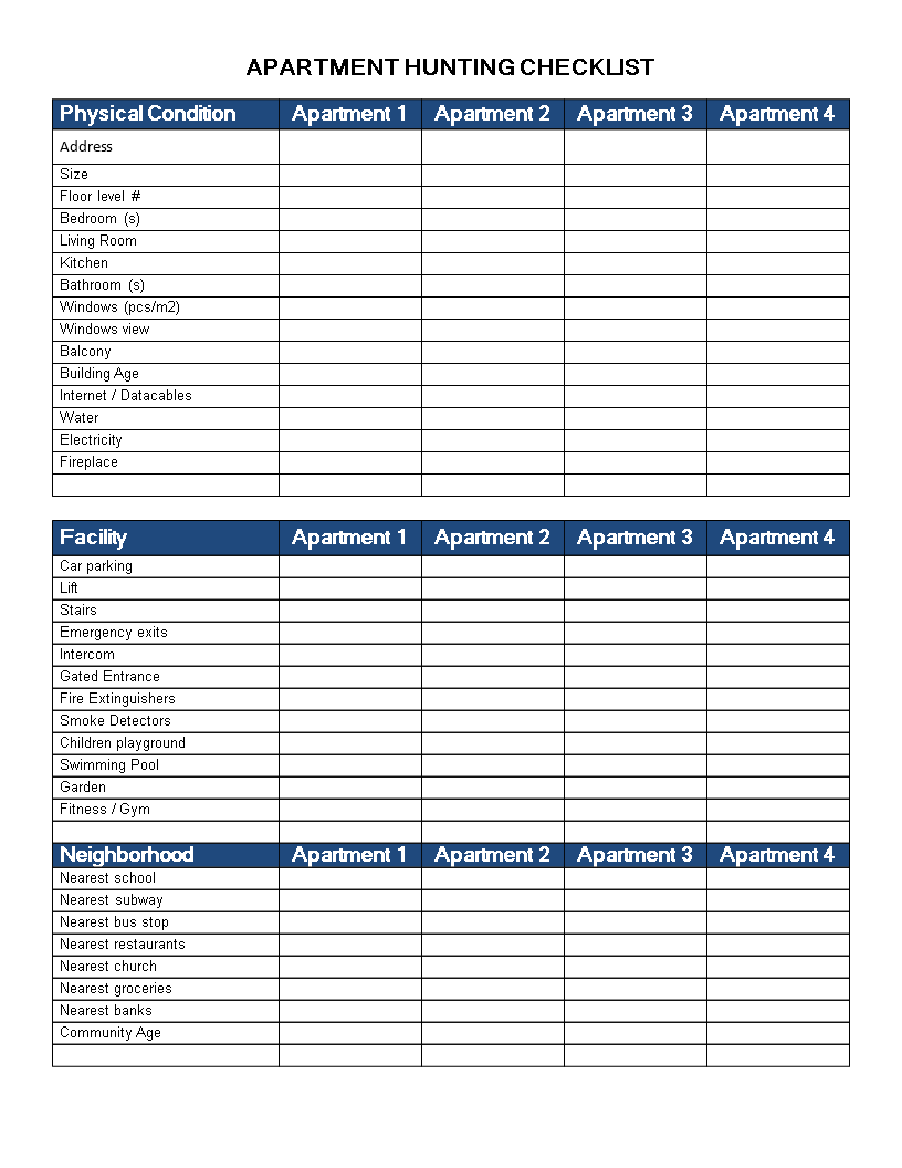 apartment evaluation checklist template