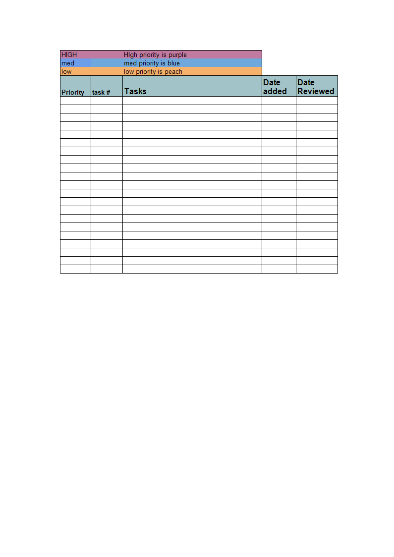 Priority Excel Checklist Template 模板