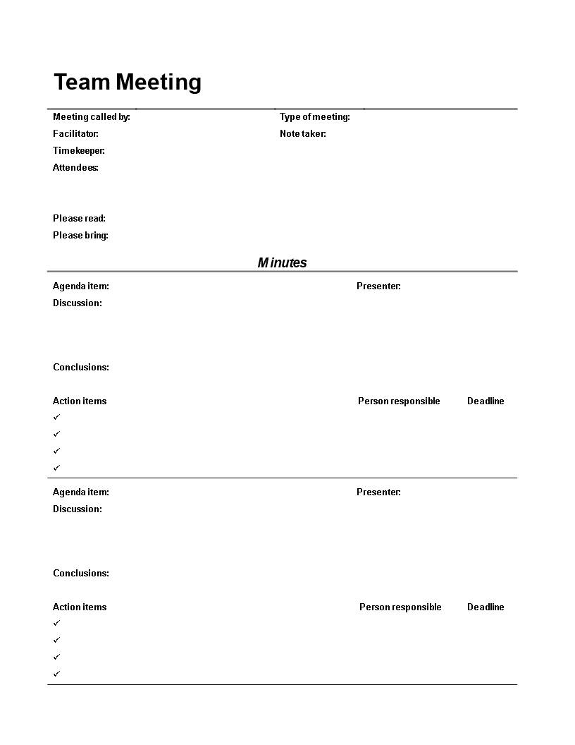 team meeting minutes template template