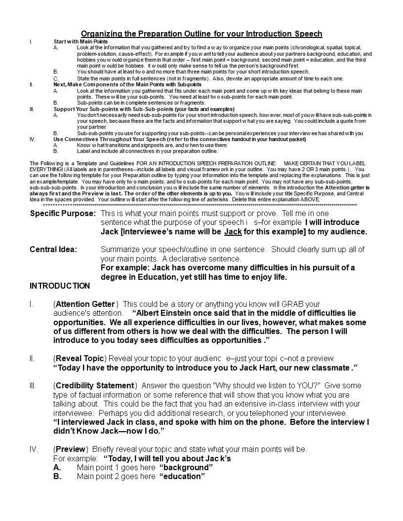 example speech outline template