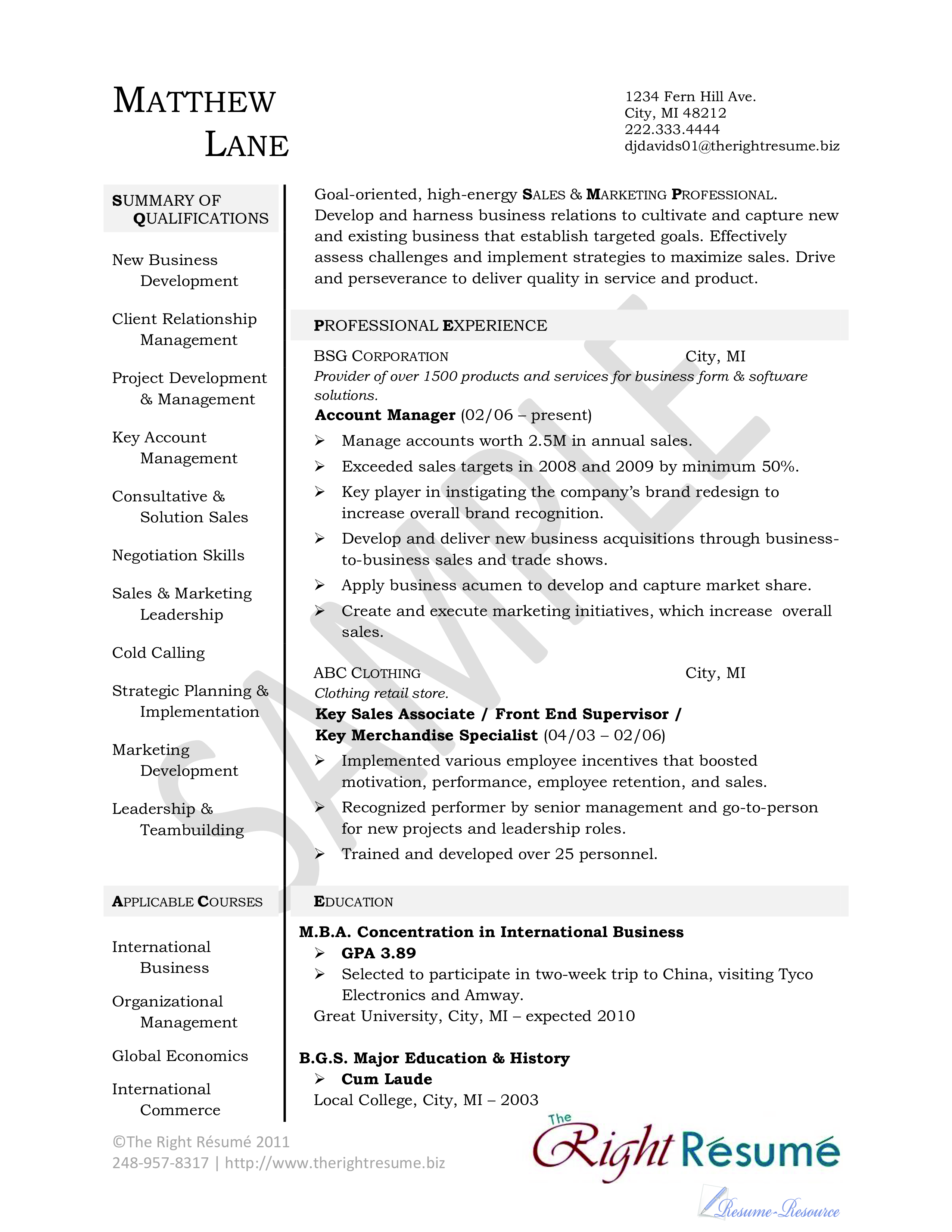 Account Manager Resume sample main image