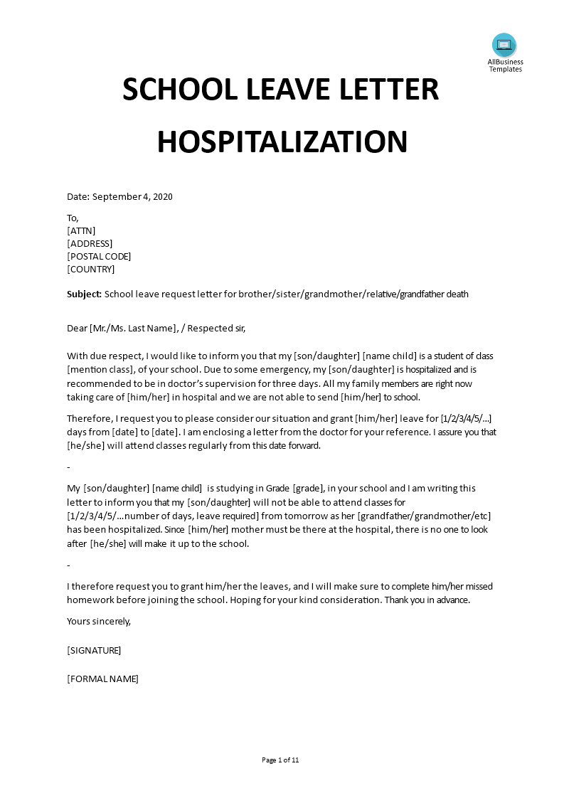 School Leave Letter Hospitalization main image