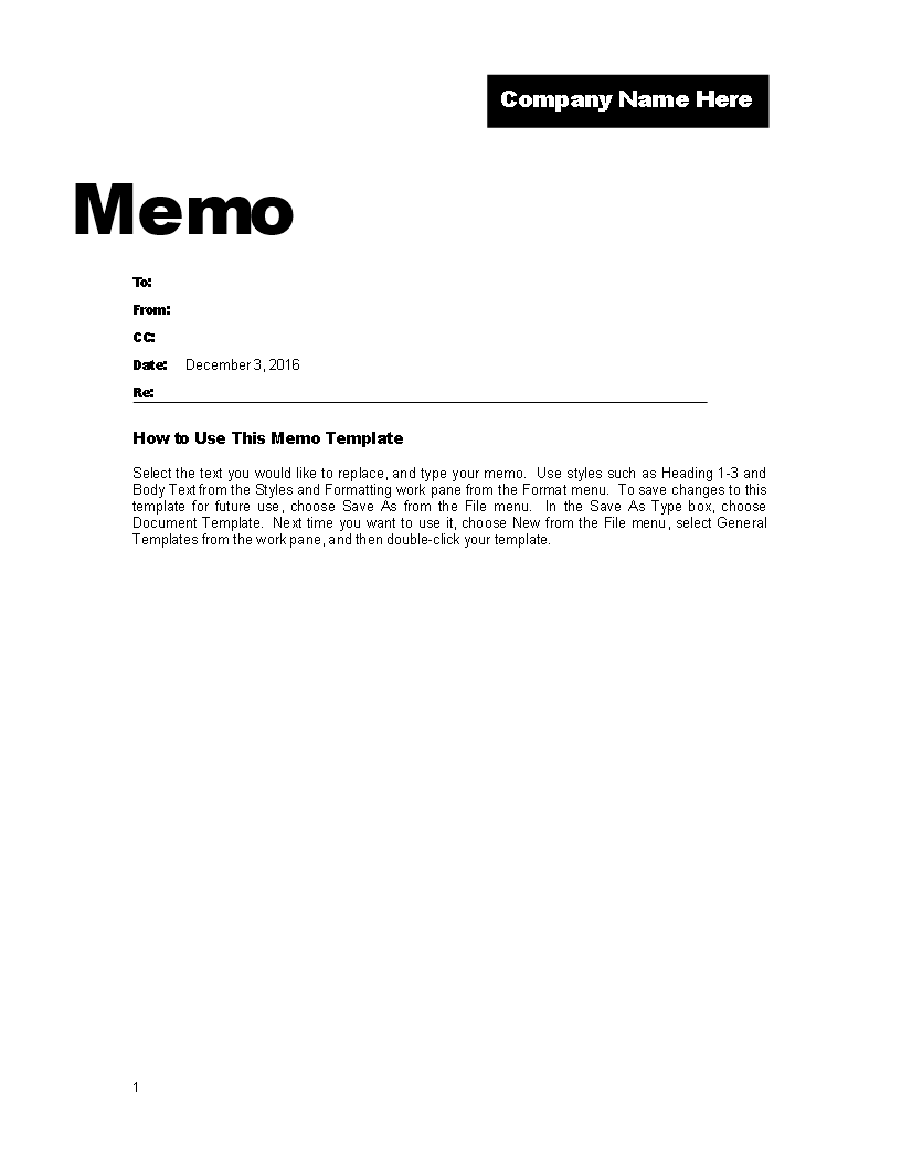 memo template for company promotion modèles