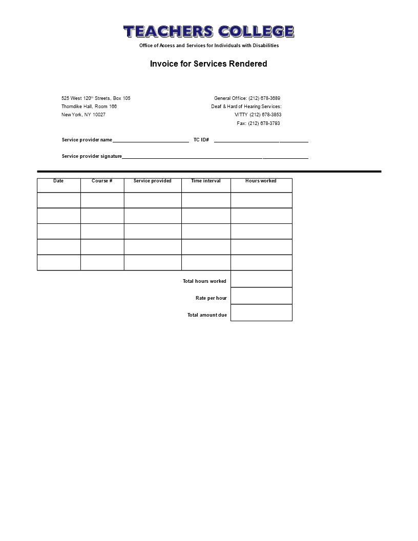 Blank Receipt for Services main image