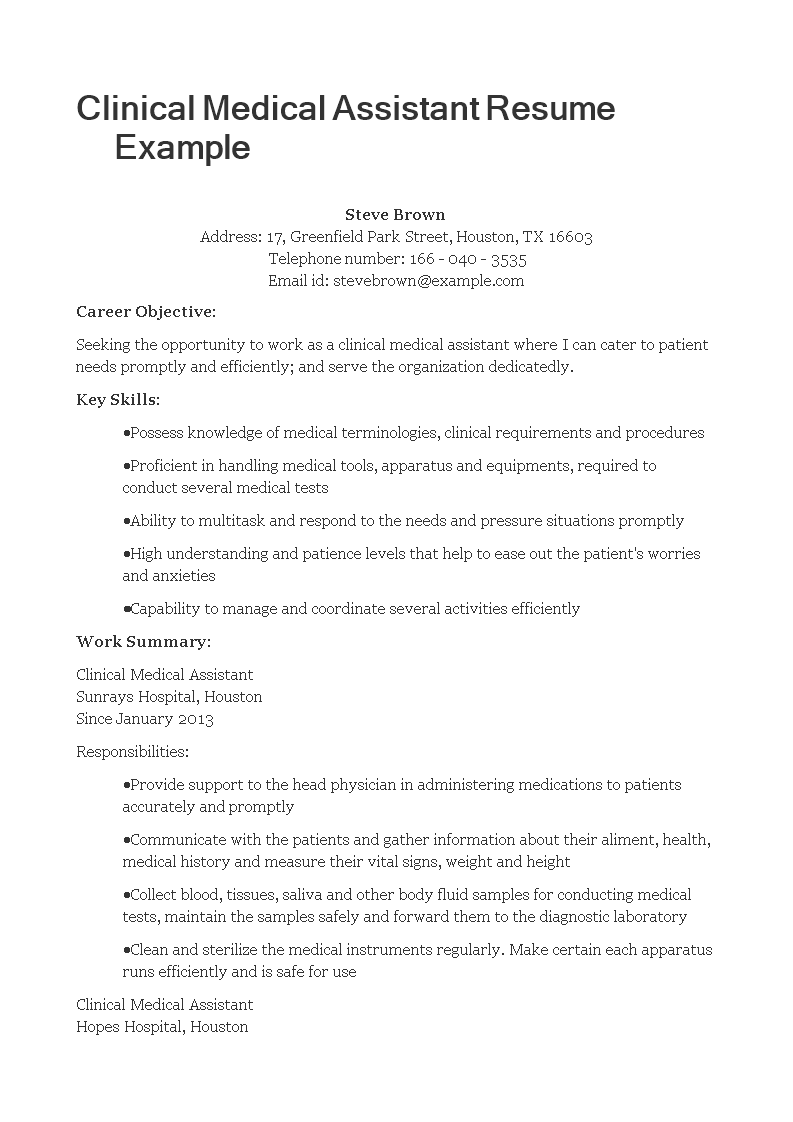 Clinical Medical Assistant Resume main image