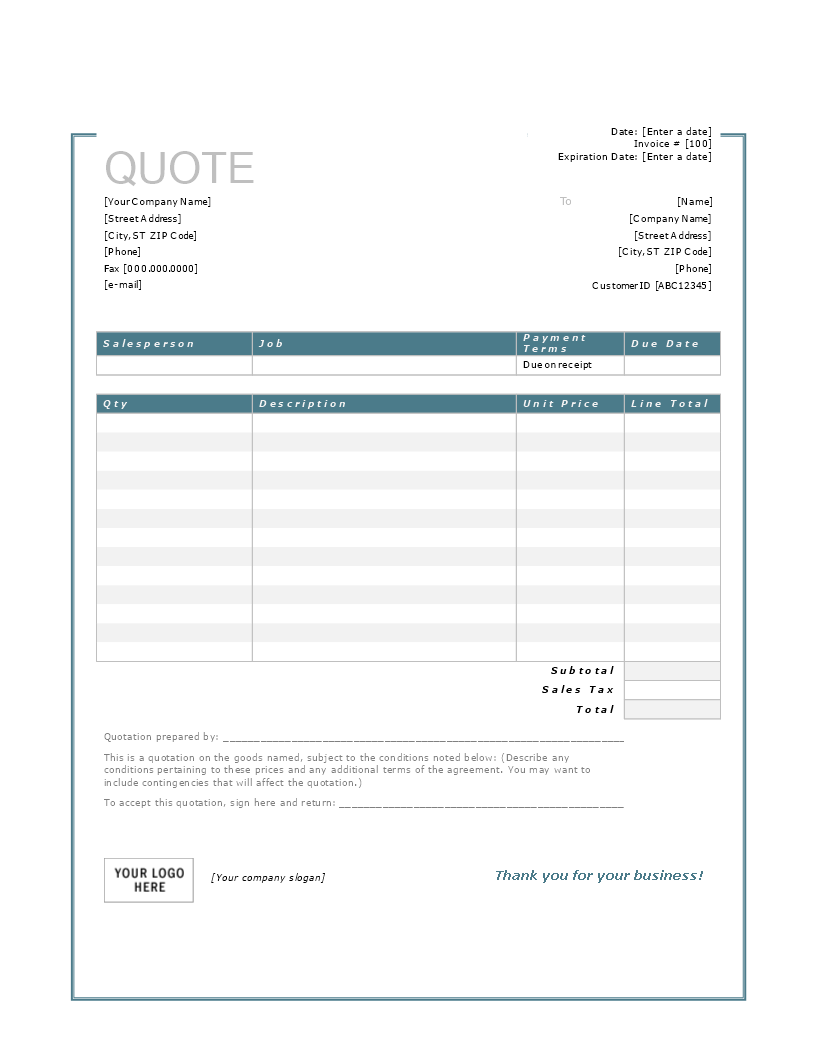 Price Quote Template in Word main image