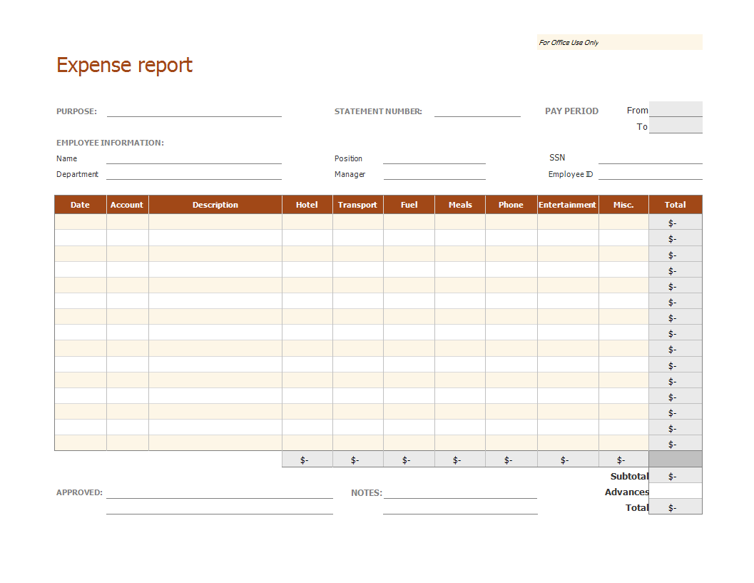 Employee Expense report XLS Template main image