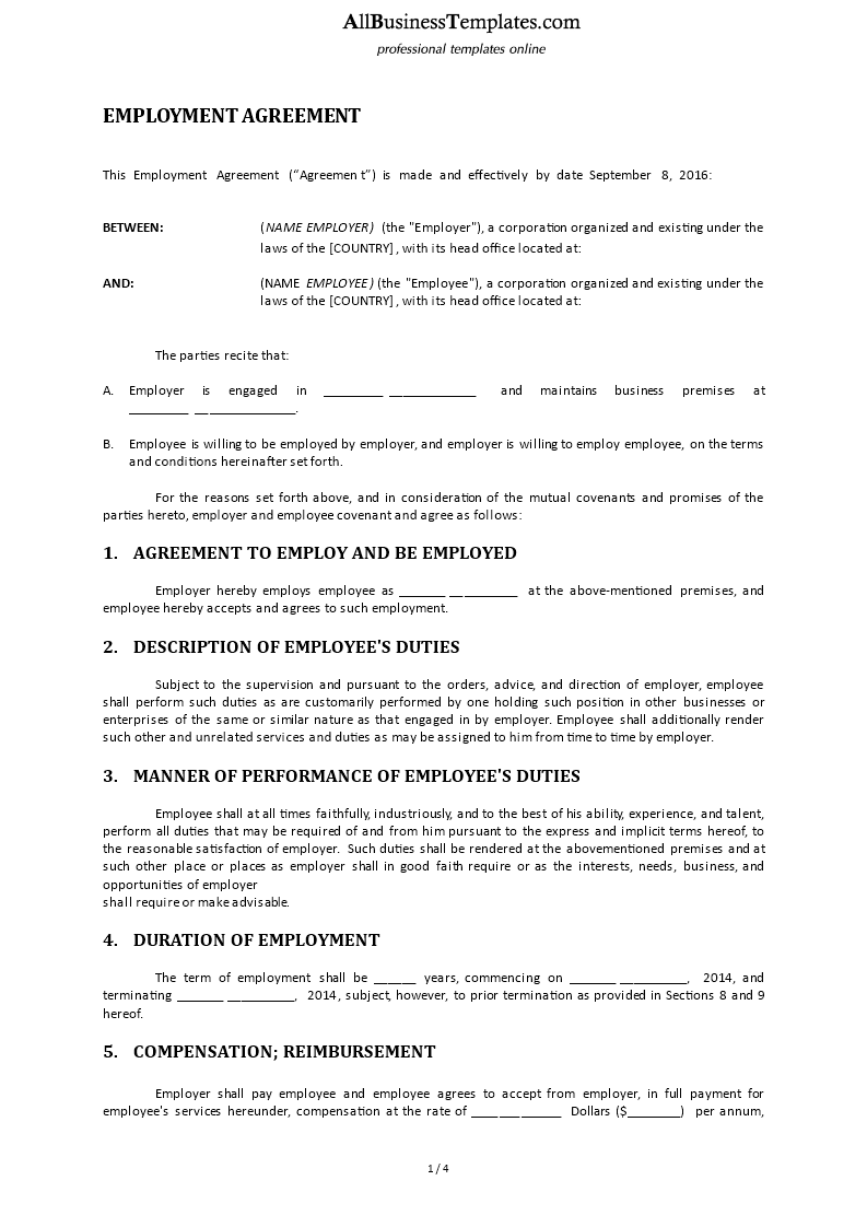Employment Agreement 模板