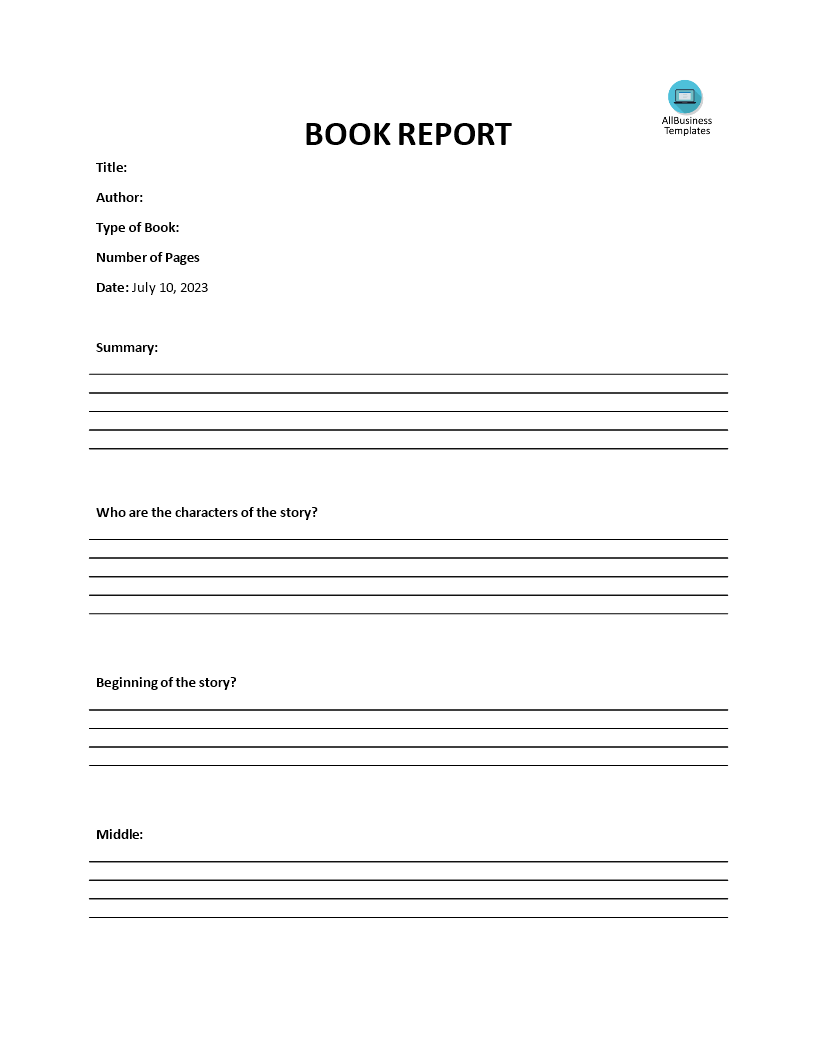 book report sample template