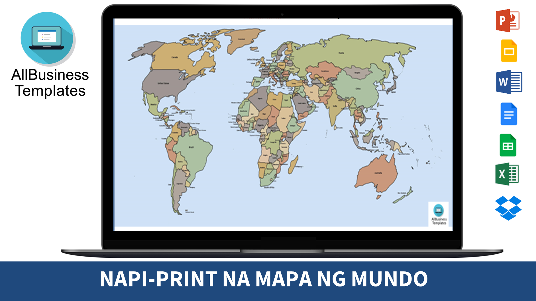 napi-print na balangkas ng mapa ng mundo template