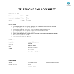 template topic preview image Telephone Call Log Sheet