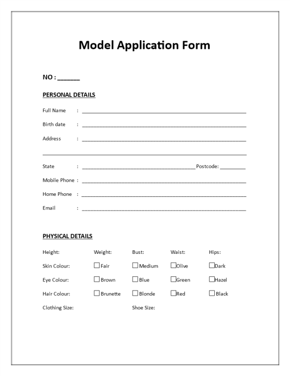 template topic preview image Model Application Form