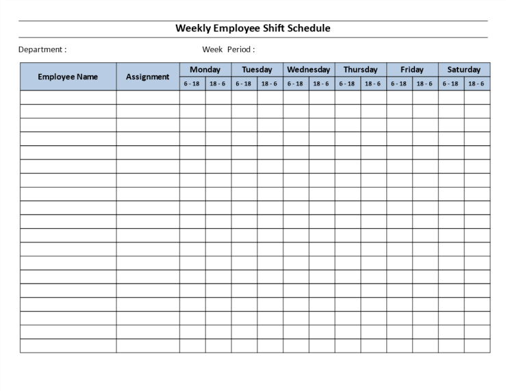 template topic preview image Weekly employee 12 hour shift schedule Mon to Sat