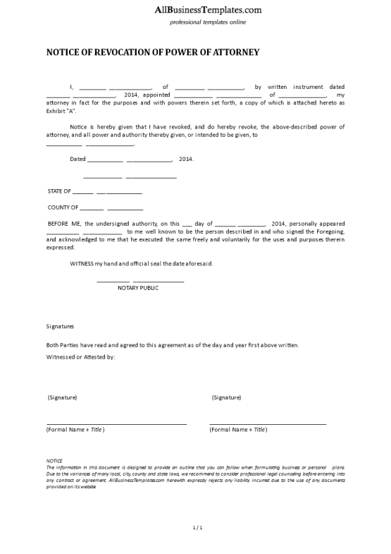 template topic preview image Notice Of Revocation Of Power Of Attorney