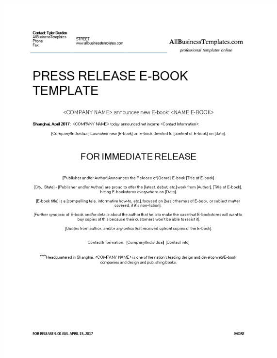 Press release ebook release gratis en premium templates