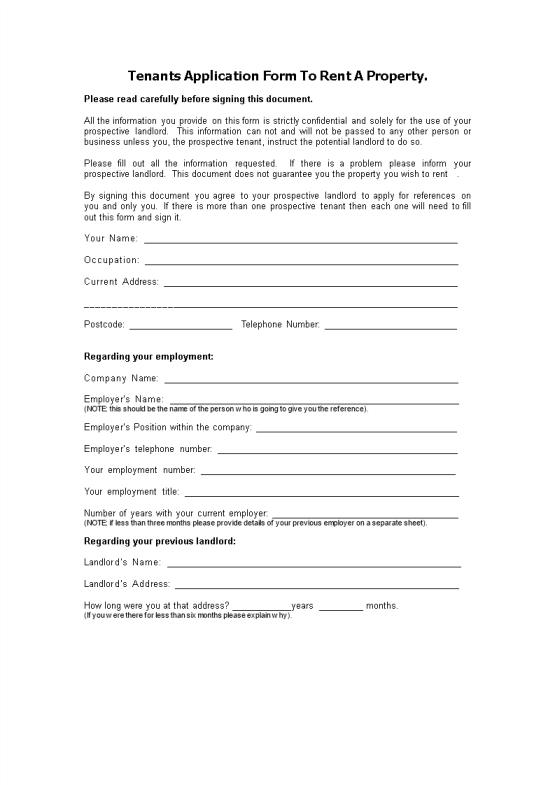 template topic preview image Tenants Application Form To Rent A Property