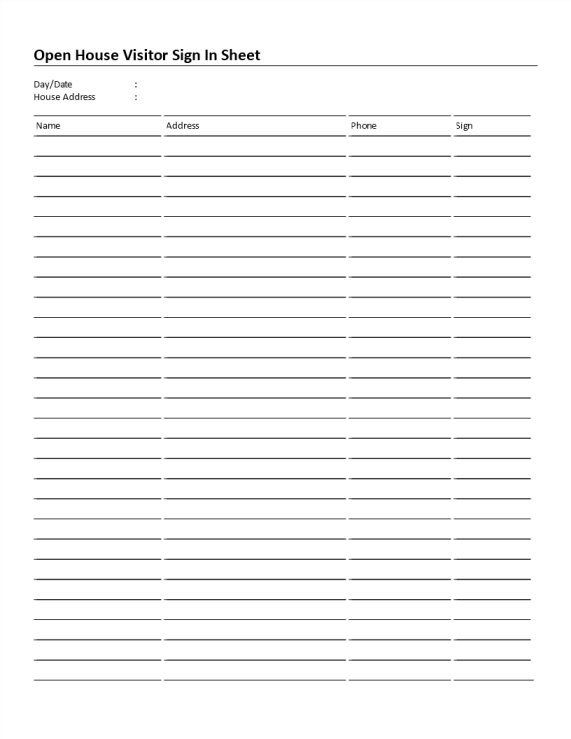 template topic preview image Open House Sign In Sheet