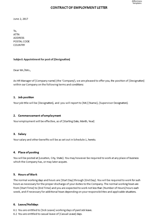 image Contract of Employment Appointment Letter