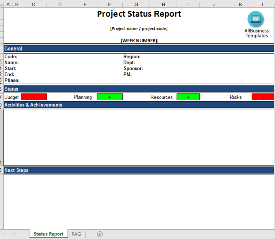 template topic preview image Project Status Report Excel template