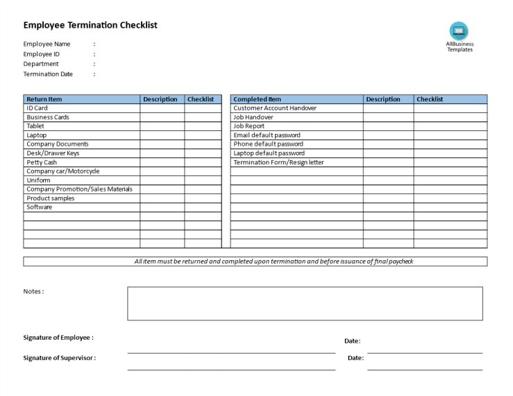 template topic preview image Employee Termination Checklist