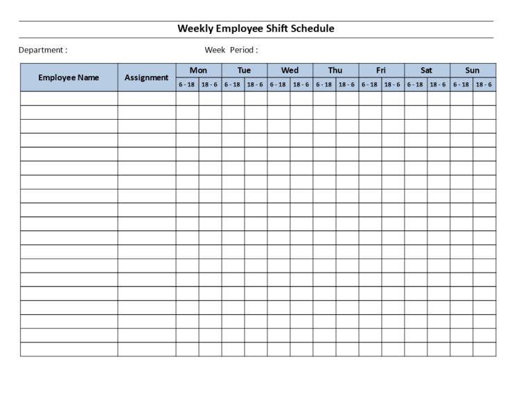 template topic preview image Weekly employee 12 hour shift schedule Mon to Sun