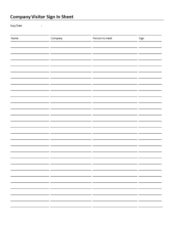 template topic preview image Company Visitor Sign In Sheet simple