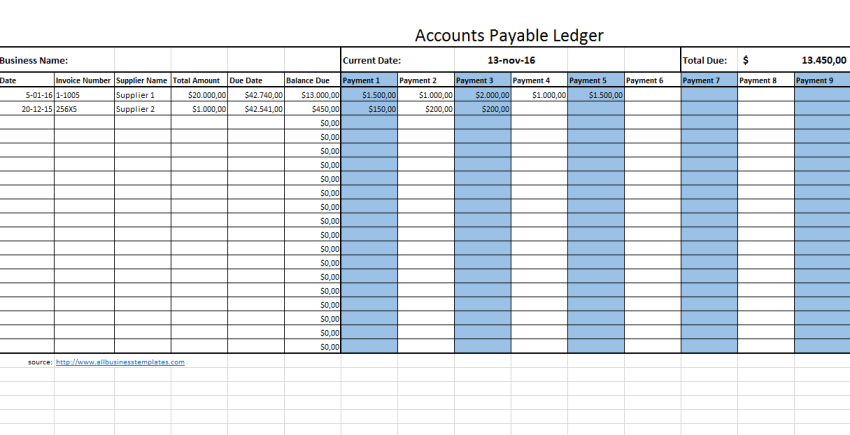 Accounts Payable Legder gratis en premium templates