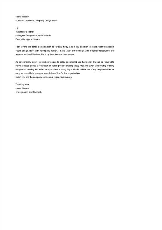 template preview imageSimple Resignation Notice Template