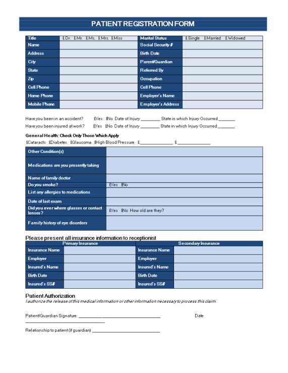 Patient Registration Form gratis en premium templates