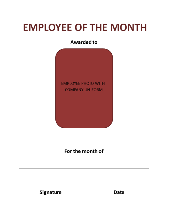 template topic preview image Monthly Employee Certificate Example (Portrait)