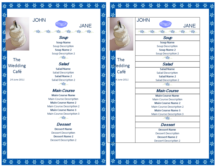 Wedding menu template gratis en premium templates