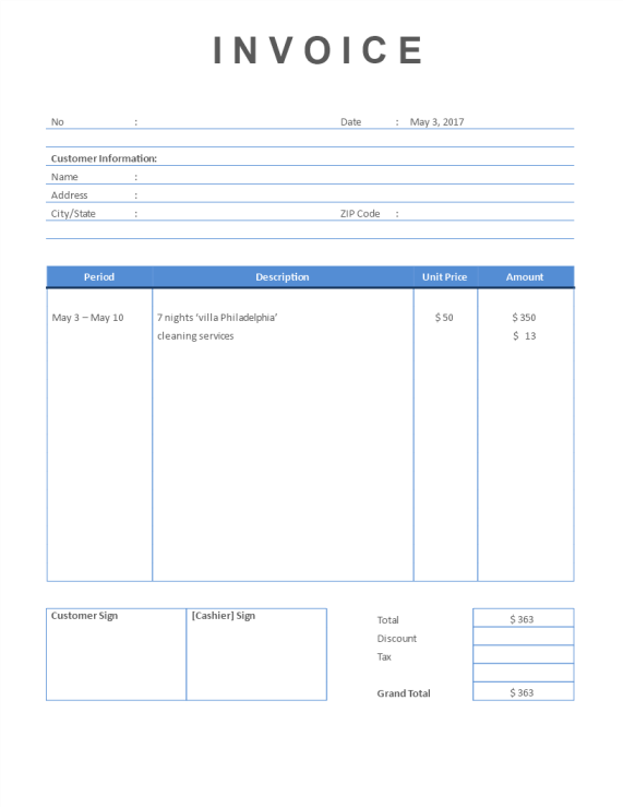 template preview imageRental Invoice Short Stay property