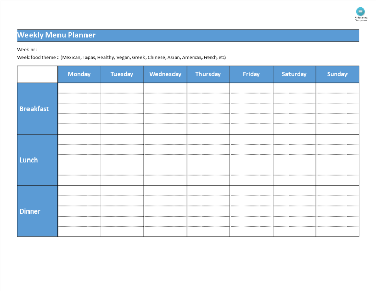 template topic preview image Weekly Menu Planner