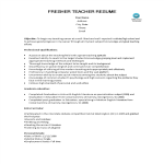 template topic preview image Fresher Teacher CV Sample