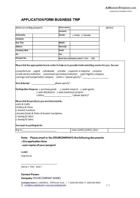 template topic preview image Business Trip Application Form