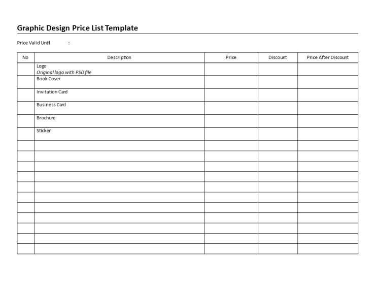 template topic preview image Printable Graphic Design Price List
