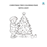 Christmas Tree Coloring Page with boy gratis en premium templates