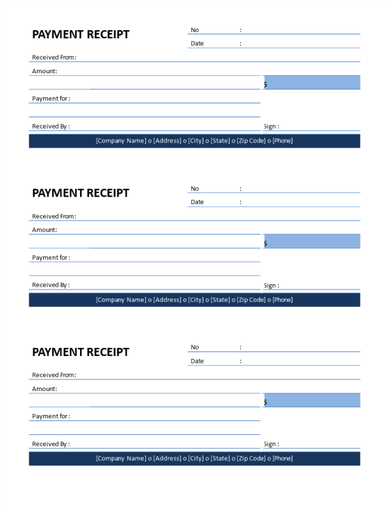 Printable Company Payment Receipt template gratis en premium templates